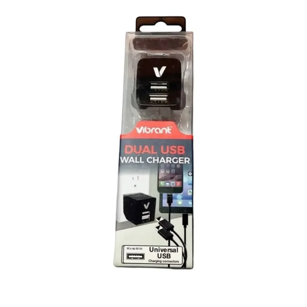Vibrant Wall Charger, Dual USB, Blister Pack